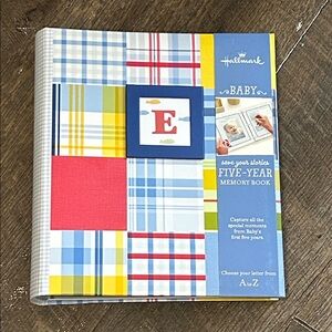 New Hallmark Baby Five-Year Memory Book - Blue Plaid Customizable Nautical